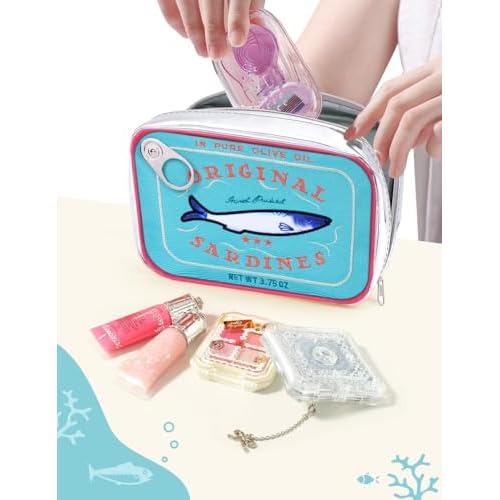 Cessfle Canned Sardines Makeup Bag, Funny Sardine Tin Fish Cosmetic Bag, Creative Cute Makeup Bag Kawaii Pencil Case Pouch, Coquette Make up Pouch for Women¡¦
