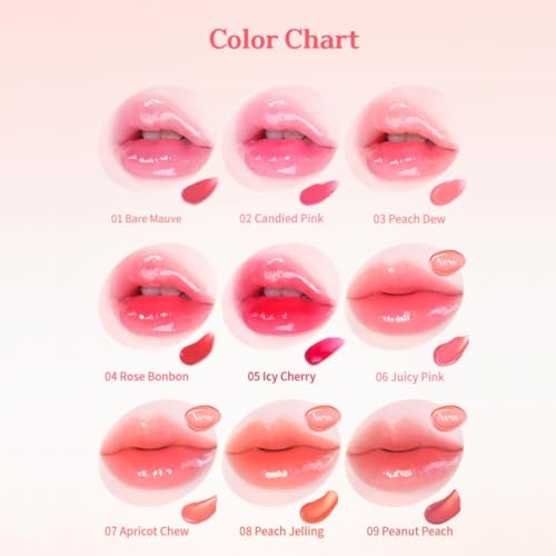 (MACQUEEN NEWYORK Dewy Water Glow Lip Tint - #03 Peach Dew, Glass-like Mirror Shine Hydrating Lip Stain, Long-Lasting & Non-Sticky Pink Tone Water Tint, 0.12 oz (3.5g)
