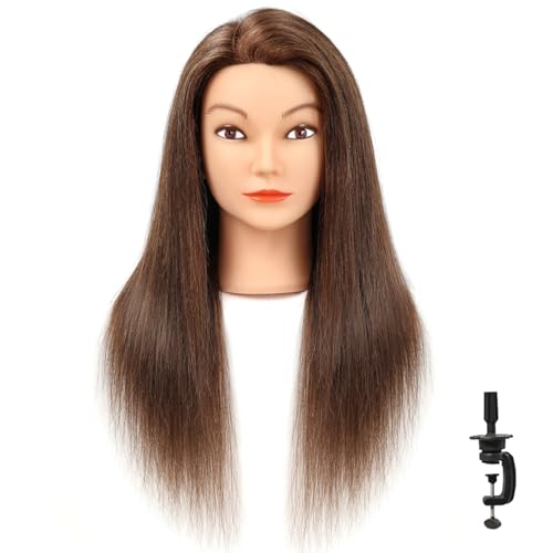 Mannequin Head for Hair Practice - 20-22 Inch Real Human Hair Dark Brown