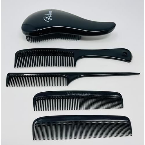 GENTS 5-Piece Hair Detangling Brush Set - Professional Salon Quality Comb & Brush Kit for Men Women - Anti-Static Black Bristles for All Hair Types
