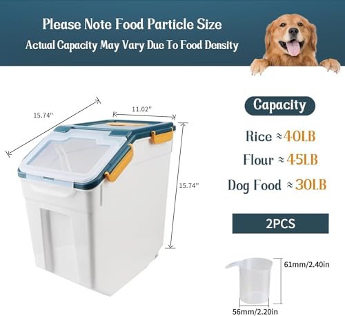 AnRui 50 lb Rice Storage Container, Airtight Flour Bucket, Blue (2 Pcs) - 25/45 lb variant