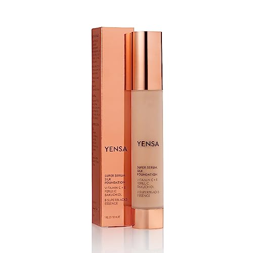 YENSA Serum Foundation Makeup - Super Silk Full Coverage Foundation Enriched with Peptides, Vitamin C & Ferulic Acid to Help Reduce Fine Lines, Wrinkles & Dark Circles - Light 1 (1 oz)