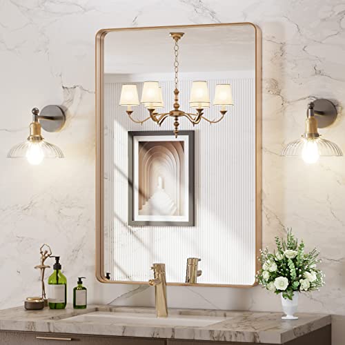 24x36 Inch Gold Bathroom Mirror - Modern Wall Vanity Mirror with Aluminum Frame - Variation: 36L x 24W