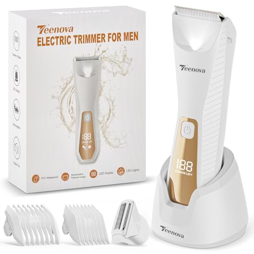 TEENOVA White 2-in-1 Body & Groin Hair Trimmer for Men - Waterproof, Cordless with LED