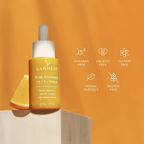 Lanmeri Vitamin C Face Serum 3pack- CE Ferulic Facial Serum with 15% Pure L-Ascorbic Acid, Ferulic Acid, Vitamin E, & Hyaluronic Acid - Anti Aging, Anti Wrinkle Skin Brightening Dark Spot Corrector