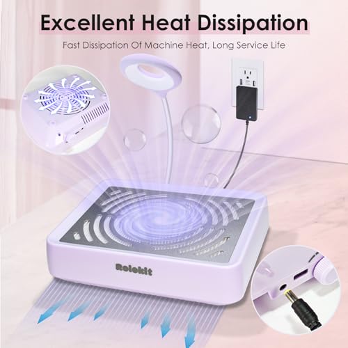 Purple Nail Dust Collector with Lamp & 50 Disposable Filters - Electric Manicure Vacuum