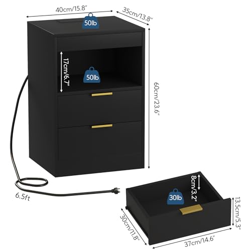 Yusong RGB LED Nightstand with Charging Station - Black 001