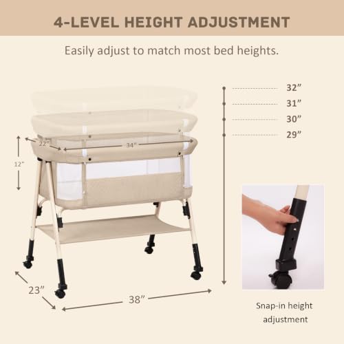 3-in-1 Baby Bassinet Bedside Sleeper with Mesh Sides & Height Adjustment - Beige