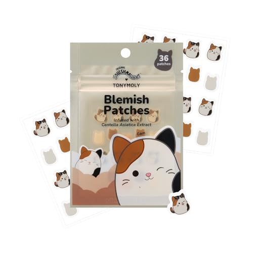 TONYMOLY x Squishmallows Cam the Calico Cat Blemish Patches ? Centella Asiatica Hydrocolloid Acne Treatment Stickers for Face ? Cute K-Beauty Pimple Patch ? 36 Count