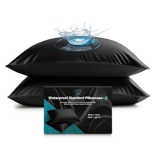 Waterproof Pillow Protectors Set of 2 - 18.9 x 28.7 Inches Black Envelope Closure