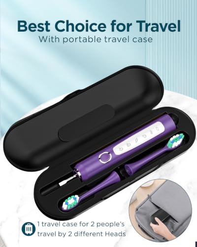 Electric Toothbrush for Adults & Kids - Sonic Clean & Whitening, 8 Heads, Travel Case - Purple