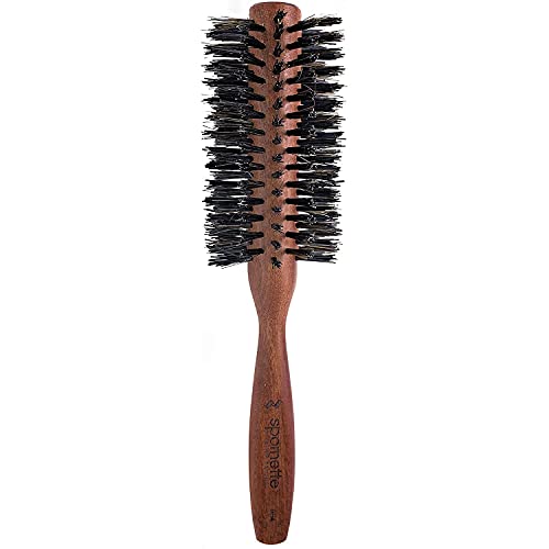 Large Round Boar Bristle Hair Brush for Styling and Volume - Wooden Handle, 2.25 Inch