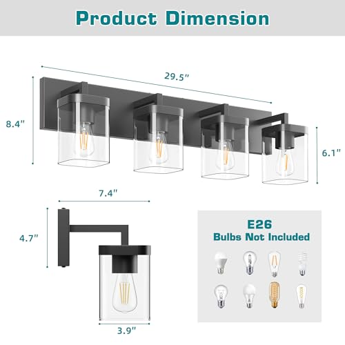 Black Square Bathroom Vanity Light - 4 Lights Modern Over Mirror Fixture - Variation of THIS listing