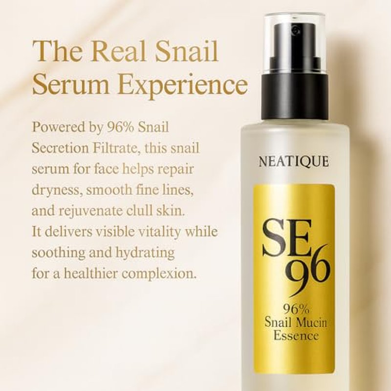 Advanced Snail 96% Mucin Power Essence 120ml, Neatique SE96 Hydrating & Repairing Snail Mucin Serum for Face with Snail Secretion Filtrate for Wrinkles & Dull Skin & Fine Lines, 4 fl.oz