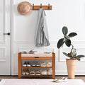 27.6in Bamboo Shoe Rack Entryway Bench with Hidden Drawer & Hooks - Homman