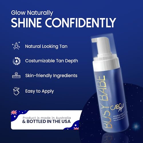 Self Tanner - Cabo Nights Express Rapid Dark Tanning Mousse - Deeper Sun-Kissed Glow with Mitt - Vegan, Cruelty-Free, Instant Tan, Self Tanning Mousse Pump - Express, Violet based- 7.2 oz