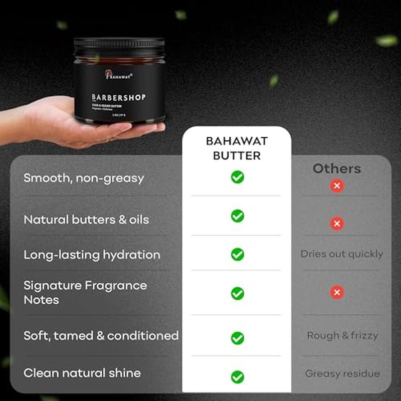 BAHAWAT Hair & Beard Butter for Men Leave-in Conditioner - Barbershop scent - Strengthen & Soften? Made in USA -Organic Natural Ingredients | The Best Beard Butter - 2 oz.