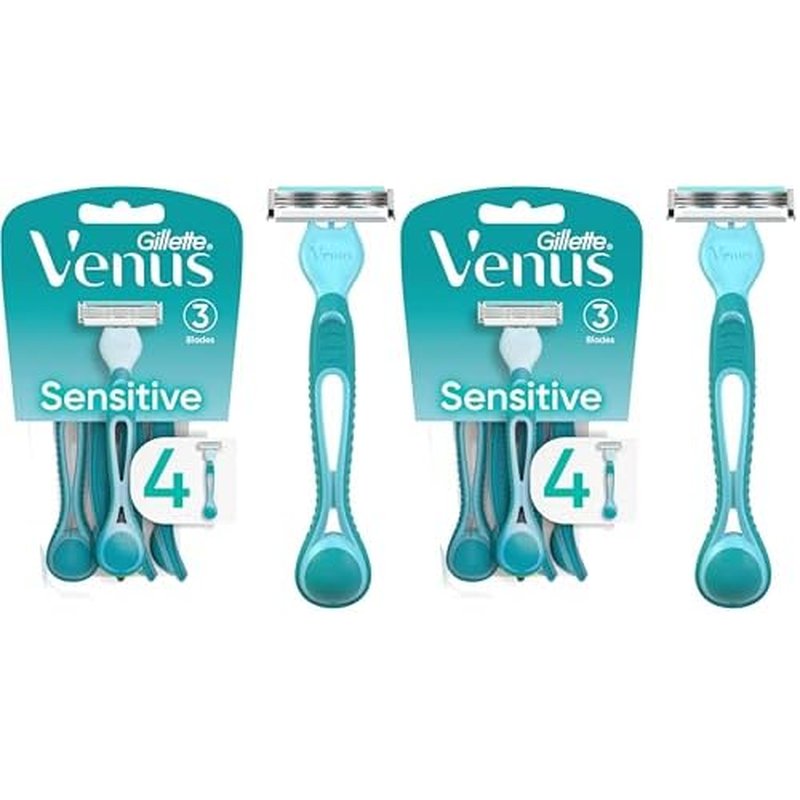 Gillette Venus Simply 3 Sensitive Women's Disposable Razors, Pack of 2 with 4 razors