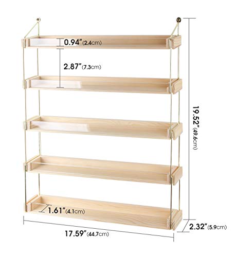 Wood Wall Mount Nail Polish Display Shelf Rack - Holds 60 Bottles, 5 Tiers, Gold & Wood Finish