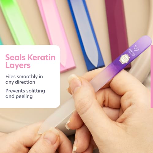 Bona Fide Beauty Czech Glass Nail File Set - 5 Reusable Manicure Files with Hard Cases