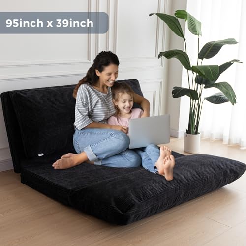 MAXYOYO Folding Floor Sofa Bed 39x91 Inch Lounger with Washable Cover Black