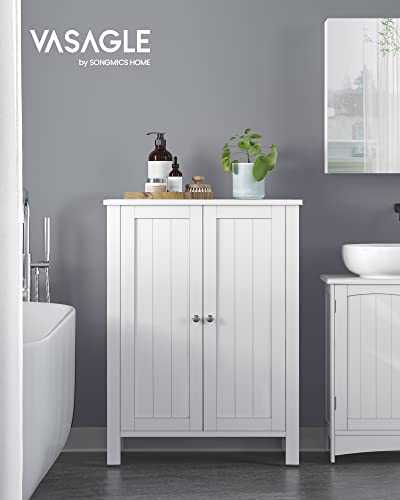 VASAGLE Bathroom Floor Storage Cabinet with Adjustable Shelves, 2-Door, Cloud White - 31.5"