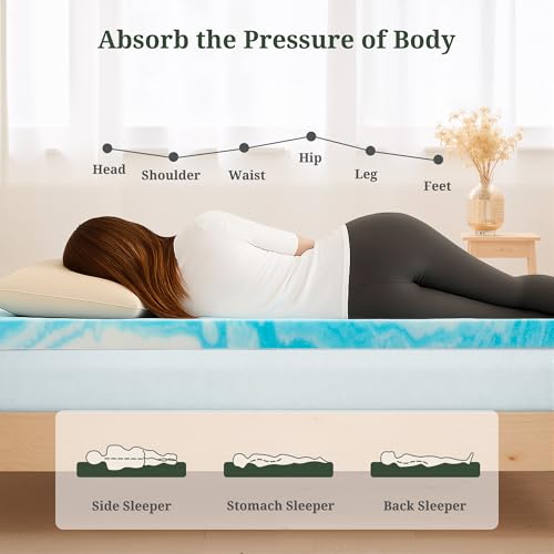 Blue King Mattress Topper 4 Inch Gel Memory Foam Ventilated Bed Pad