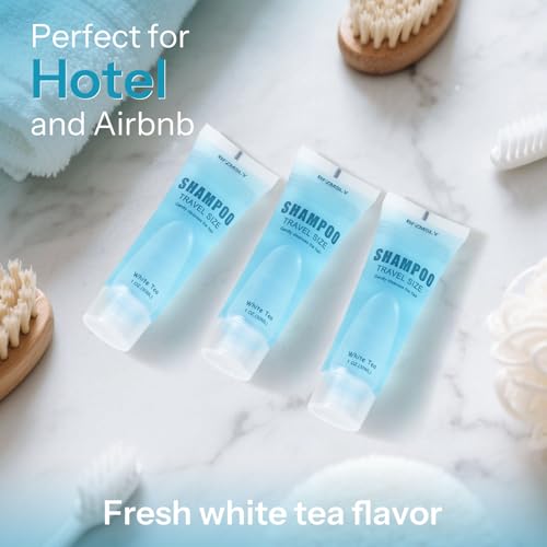 Bulk Travel Size Shampoo Pack - 100 Individual 1oz Bottles with White Tea Scent