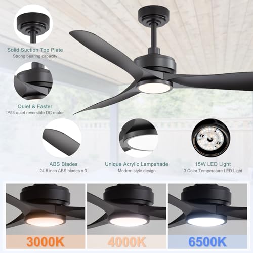 Breezary 52 Inch Outdoor Weatherproof Ceiling Fan with Light and Remote