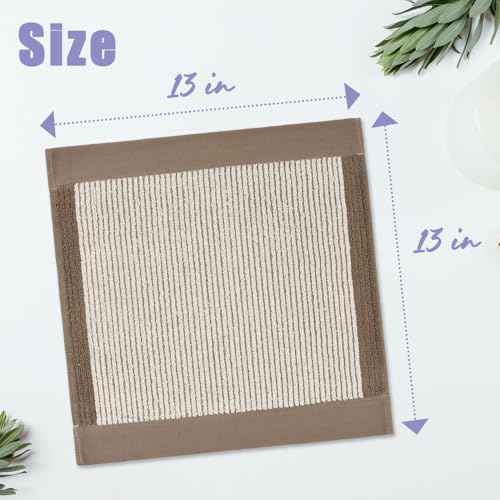 Cleanbear Wash Cloths 12 Pack, Jacquard Weaved Cotton Washcloth for Body and Face, 13.5 by 13 Inches Soft Face Towels for Sensitive Skin (Light-Brown)