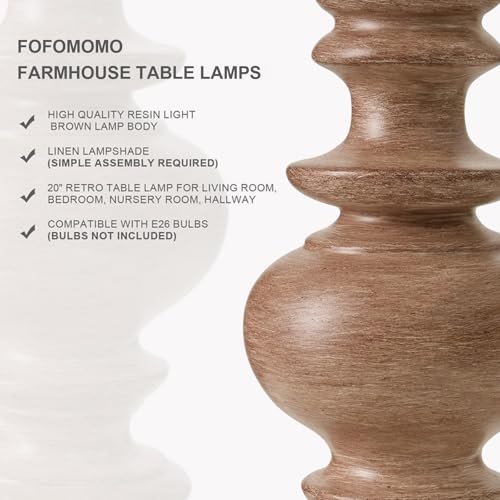 20-Inch Small Traditional Table Lamps Set of 2 - Rustic Brown Bedside Lamps for Bedroom & Living Room