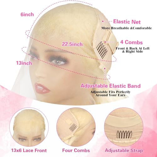13x6 Lace Front Human Hair Wig 26 Inch Body Wave Blonde Pre Plucked HD Lace Frontal