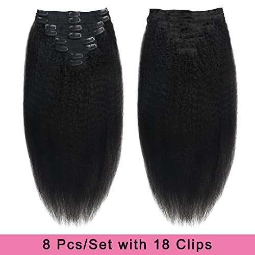 Kinky Straight Human Hair Clip-In Extensions 120g Full Head 18 Inch Natural Black