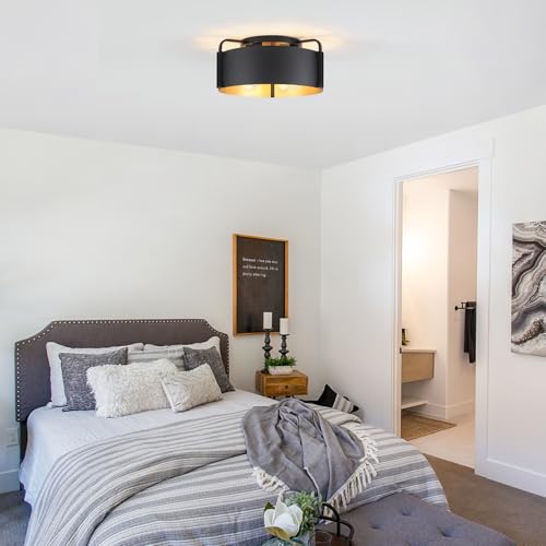 Black 4-Light Flush Mount Ceiling Light Fixture with Gold Inside - Modern Kitchen & Living Room Lighting - Variation of THIS listing