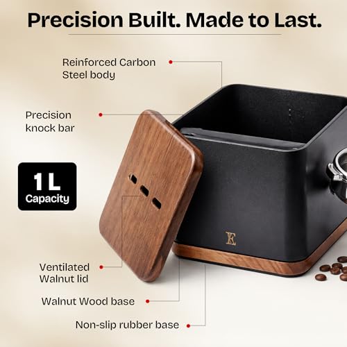 Steel Espresso Knock Box with Lid 1L - Heavy-Duty Coffee Puck Container