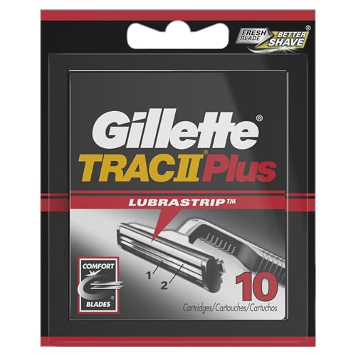Gillette Trac II Plus Razor Blade Refills - Pack of 10, Twin Blades for Close, Comfortable Shave