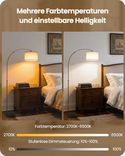75" Dimmable Brown Arc Floor Lamp with Marble Base, Adjustable Height,Beige