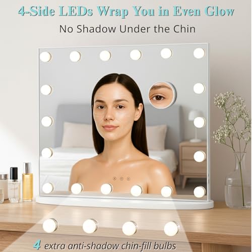 LUXFURNI Vanity Mirror with Lights, 23.6" Hollywood Makeup White