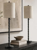 Buffet Lamps Set of 2 - 30-Inch Tall Table Lamps with Metal Bases & Linen Shades - Matte Black, UL Certified
