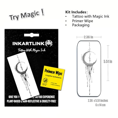 INKARTLINK Temporary Tattoo, Medium Size Semi Permanent Moon Tattoo, Adult Art Design, Party Favor, Waterproof, Realistic, No Adhesive, No Reflective, Lasts 1-2 Weeks (Glorious Moon)