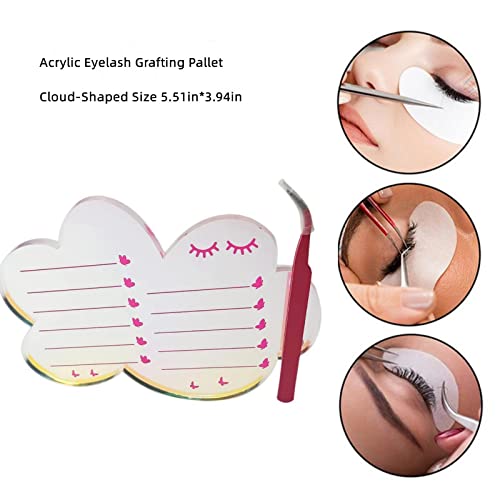 Dazzling Eyelash Grafting Pallet, Acrylic Lash Tile holder, Makeup Palette Eyelash Extensions Storage Gasket Pads with Suction for Tweezers (Cloud-Shaped A)