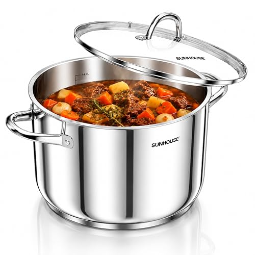 16 Quart Stainless Steel Stock Pot with Lid - Multi-Ply Base, Durable Cooking Pot