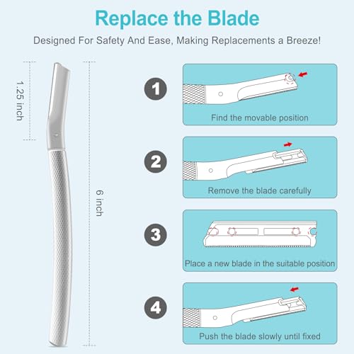Dermaplane Razor for Women Face, Suitable for Facial Peach Fuzz, Eyebrows, Exfoliation, and Men Shaving, Equipped with 10 Replaceable Blades, Silver