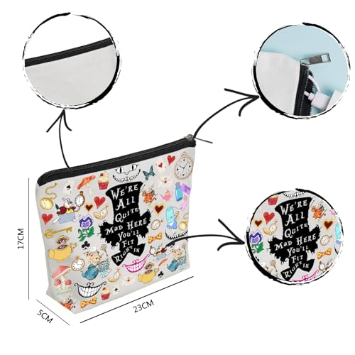 WZJHCL Hatter Quotes Makeup Pouch Cartoon Lover Storage Pouch Fairytale Book Inspired Cosmetic Bag We're All Mad Here (Quite Mad)