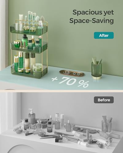 Square 3-Tier Makeup Organizer - Pale Green, Space-Saving, Customizable