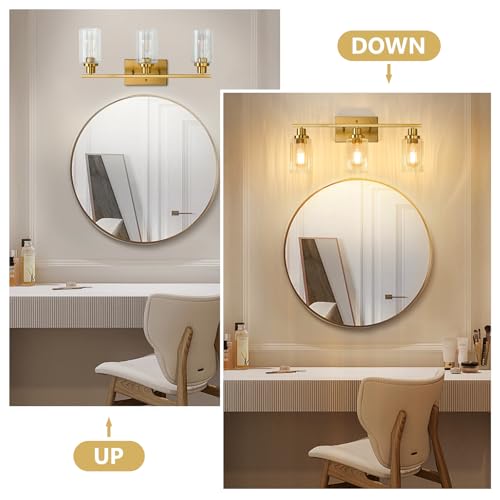 Jonsi 3-Light Brushed Gold Bathroom Vanity Light with Fluted Glass Shades - 23.5 Inch