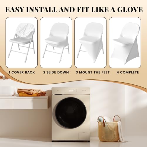 Snow White 50 Pack Stretch Polyester Spandex Chair Covers for Folding Chairs - Banquet, Wedding, Party