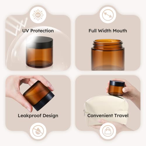 Amber Glass Jars with Black Lids - 2 oz, 36 Pack, Travel & Storage