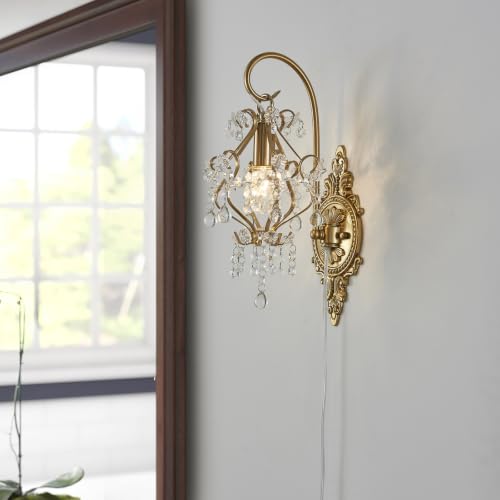 Plug-In Vintage Gold Crystal Wall Sconces Set of 2 – Fetason (2 Pack)