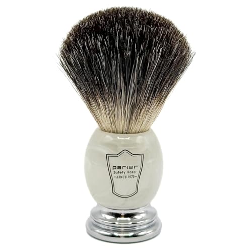 Parker 100% Black Badger Shaving Brush with Ivory Marble Handle